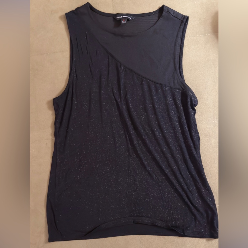 Rock & Republic Black Sparkle Sheer Tank Sleeveless NWOT Large